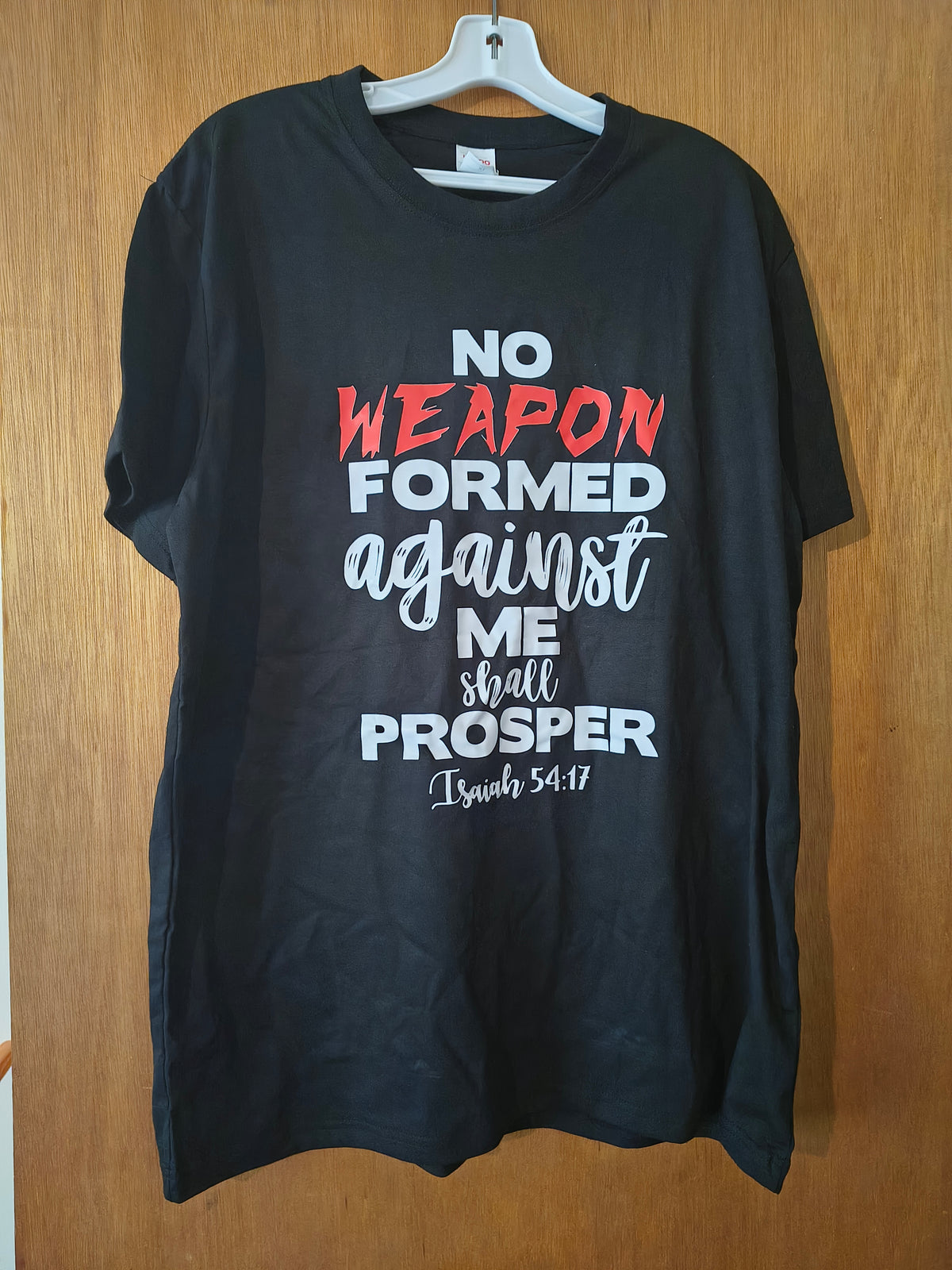 Short sleeved Christian T-shirt-No weapon formed against me